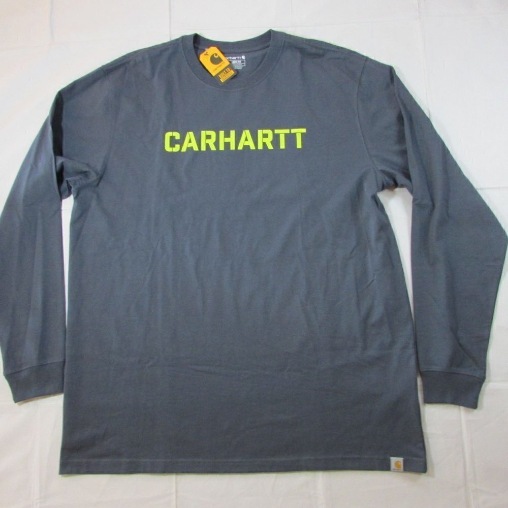 Carhartt Men's Loose Fit Heavyweight Long Sleeve Logo Graphic T-Shirt Blue Stone